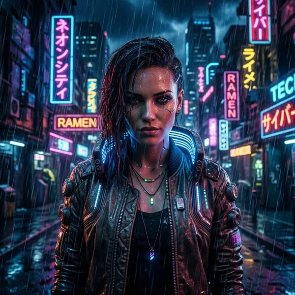 Cyberpunk portrait — made with Crevisto